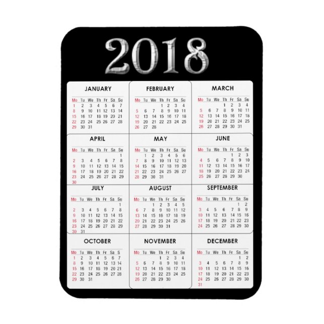 Black Grey  2018 Calendar Refrigerator Magnet (Vertical)