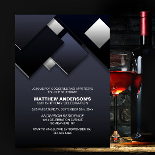 Black Grey 55th Cocktail Birthday Party Invitation