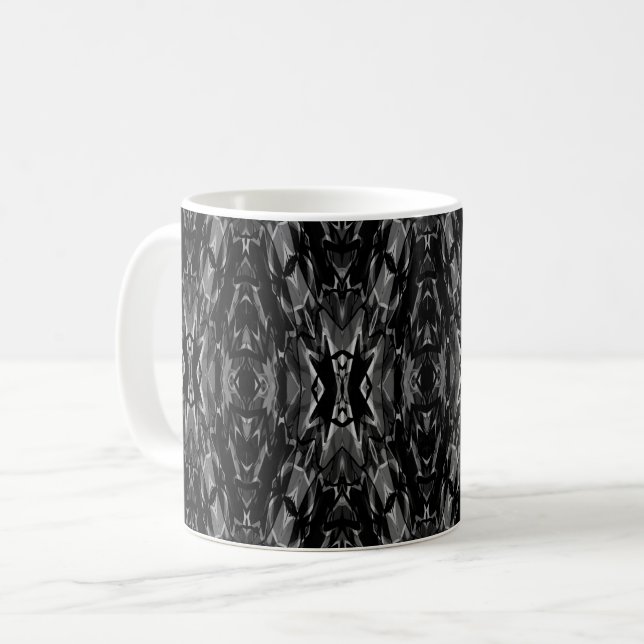 Black grey abstract geometry pattern  coffee mug (Front Left)