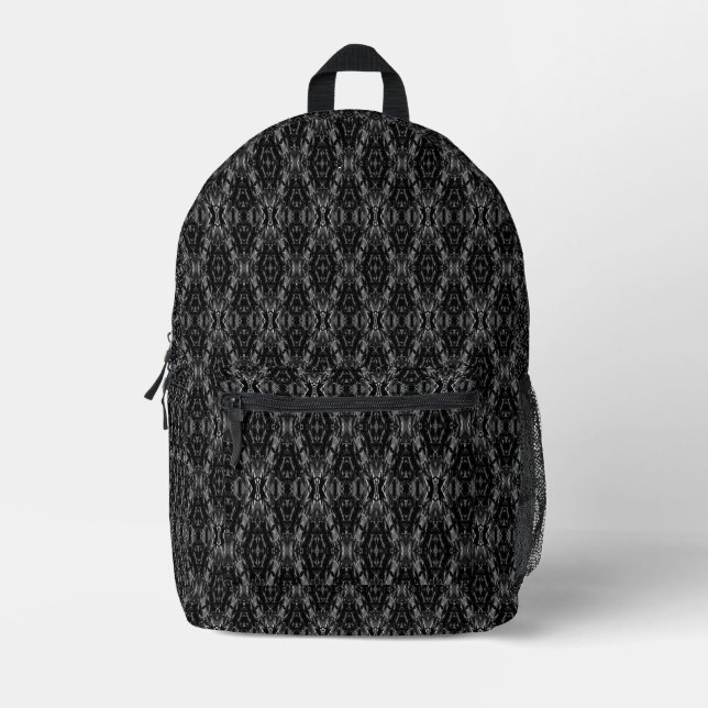 Black grey abstract geometry pattern  printed backpack (Front)