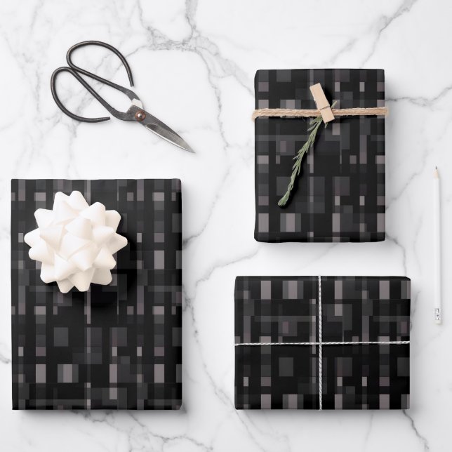 Black / Grey Abstract Squares & Rectangles Wrapping Paper Sheet (Front)