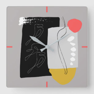 Black, Grey and colour shapes abstract Square Wall Clock