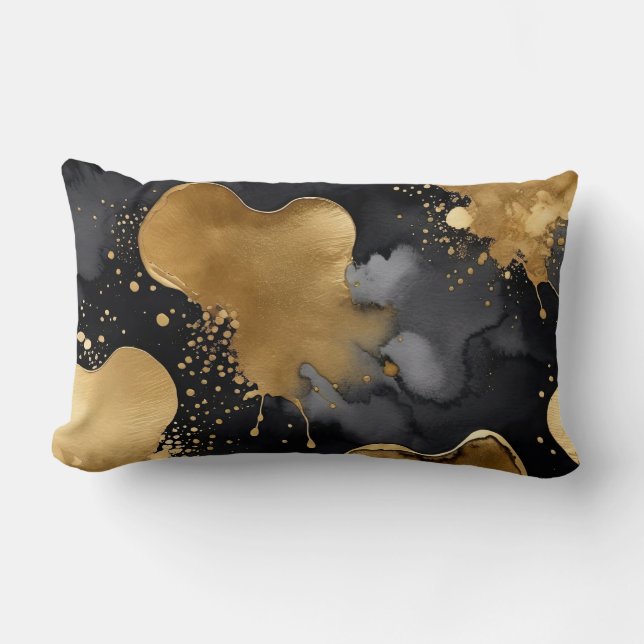 black, grey and gold abstract lumbar cushion (Front)