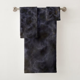 Black Grey and Gold Marble Pattern Bath Towel Set