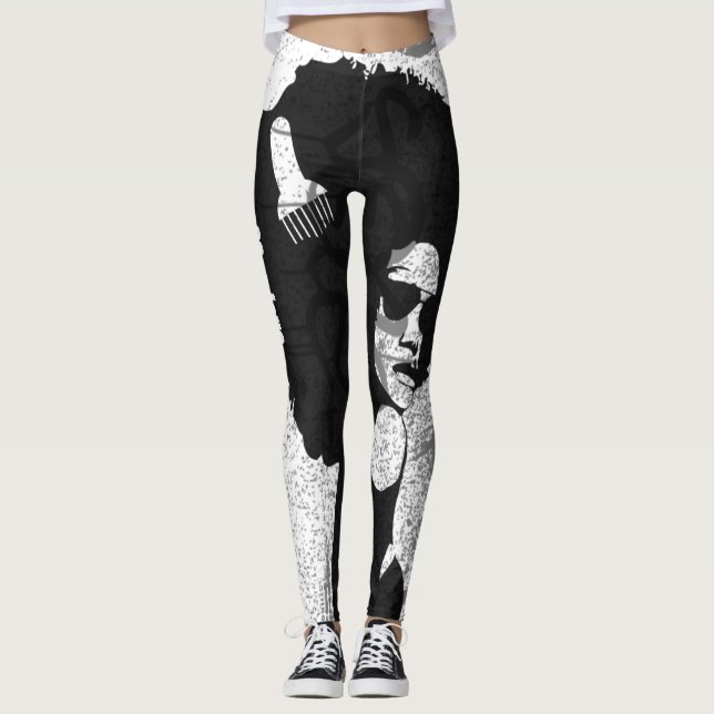Black, grey and graffiti afro leggings (Front)