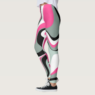 Black, Grey and Pink Fluid Abstract  Leggings