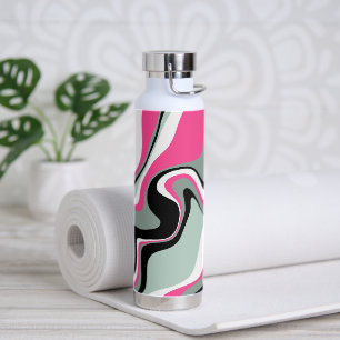 Black, Grey and Pink Fluid Abstract Water Bottle