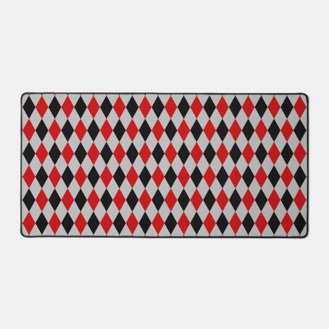 Black Grey and Red Diamond Pattern  Desk Mat (Front)