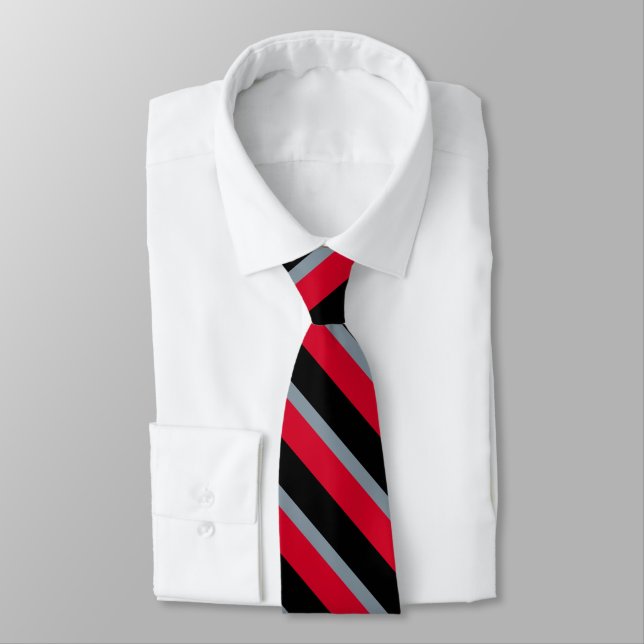 Black Grey and Red University Stripe Tie (Tied)