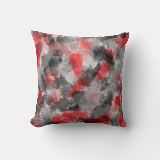 Black, Grey and Red Watercolor Pillow (Front)