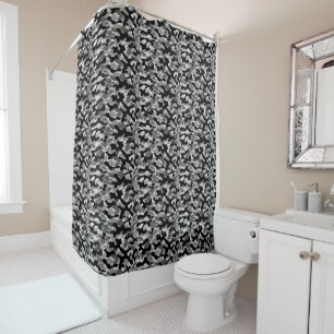 Black Grey And White Abstract Camo Pattern Shower Curtain