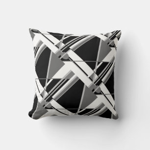 Black Grey and White Abstract  Diagonal Design Cushion