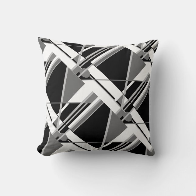 Black Grey and White Abstract  Diagonal Design Cushion (Front)