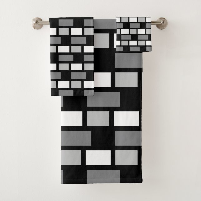 Black, Grey and White Abstract Geometric Shapes Bath Towel Set (Insitu)