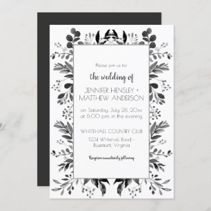 Black Grey and White Botanicals Vertical Frame Invitation