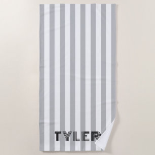 Black Grey and White Classic Cabana Stripe Beach Towel
