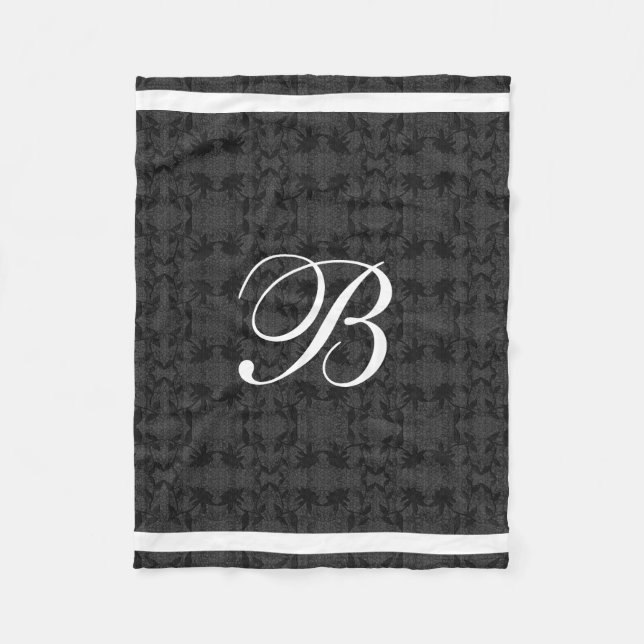 Black Grey And White Modern Monogram Fleece Blanket (Front)