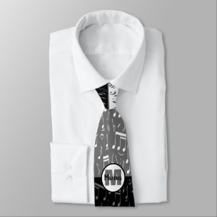 Black grey and white music notes neck tie