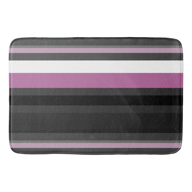 Black, Grey and White Stripes Bath Mat (Front)