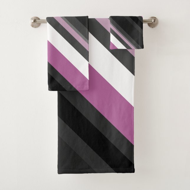Black, Grey and White Stripes Bath Towel Set (Insitu)