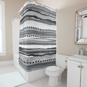 Black grey and white tribal pattern shower curtain