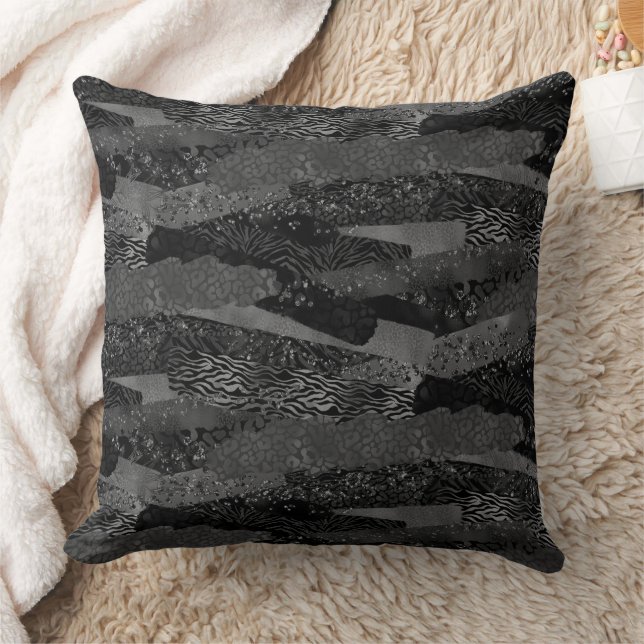 Black & Grey Animal Print Cushion (Blanket)