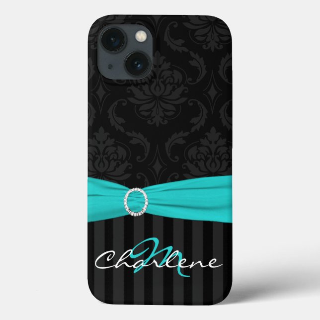 Black Grey Aqua Damask Striped iPad Air Case (Back)