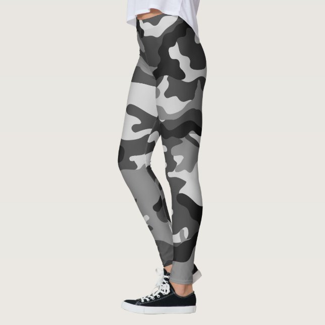 Black, grey army camouflage, graphic design, 019. leggings (Left)