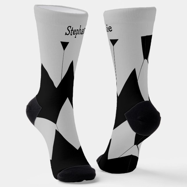 Black Grey Art Deco Design Socks (Angled)