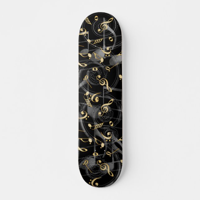 Black grey artistic music notes skateboard deck (Front)