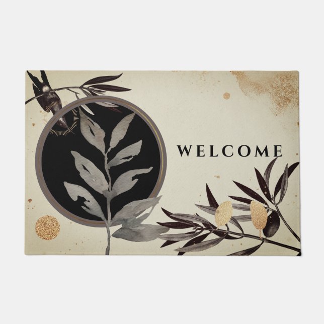 Black & Grey Artistic Watercolor | Custom Welcome Doormat (Front)