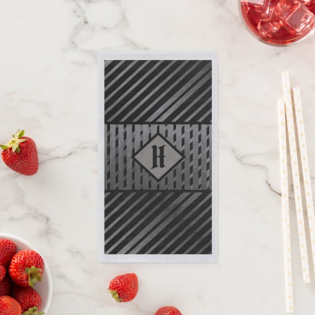 Black & Grey Asymmetrical Striped Geometric Napkin (Insitu)
