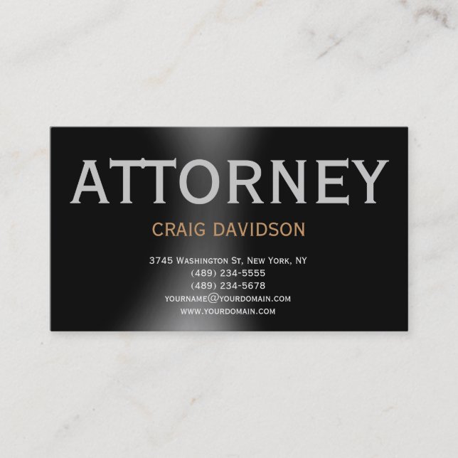 Black Grey Attorney at Law Business Card (Front)