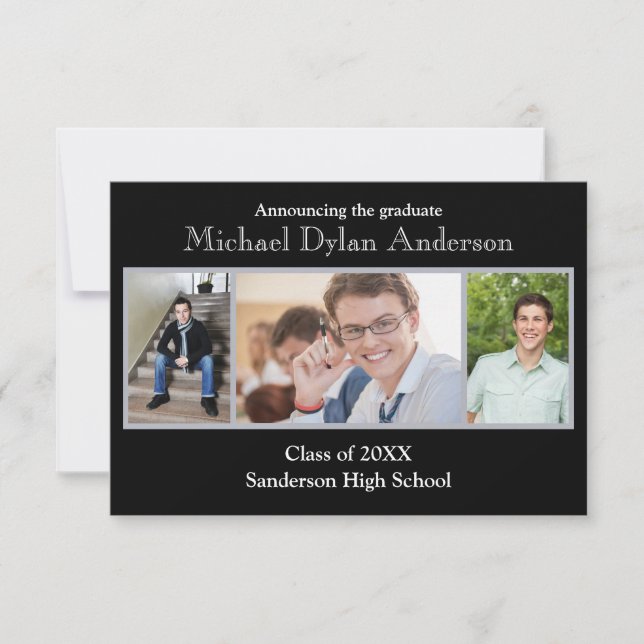 Black/Grey Background -3x5 Graduation Announcement (Front)
