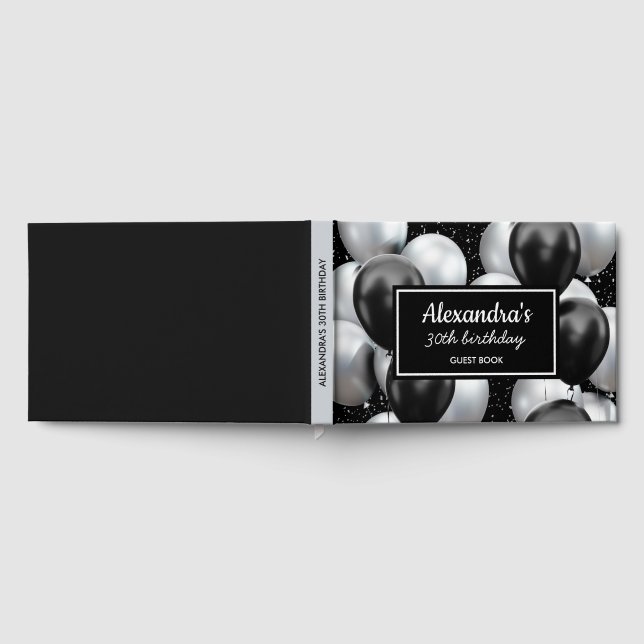 Black Grey Balloon Chic Birthday Guest Book (Full)