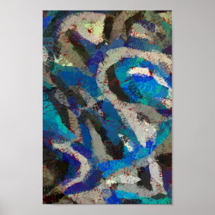 black Grey blue abstract art modern painting Poster