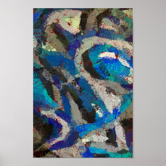 black Grey blue abstract art modern painting  Poster (Front)
