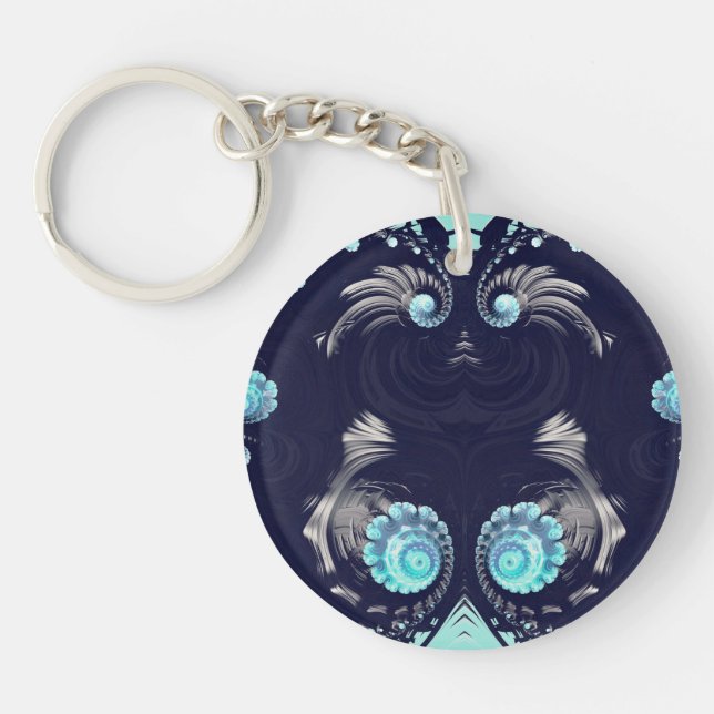 Black Grey Blue Abstract Fractal ~ Keychain (Front)