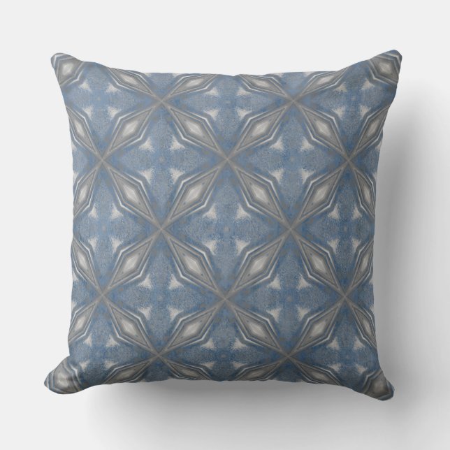 Black, Grey, Blue Diamonds with Waves Cushion (Front)