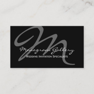Black Grey Bold Script Monogram Wedding Business Card