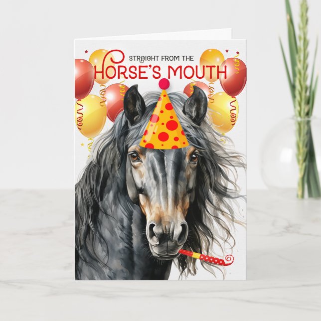 Black Grey Brown Horse Funny Birthday Card (Front)