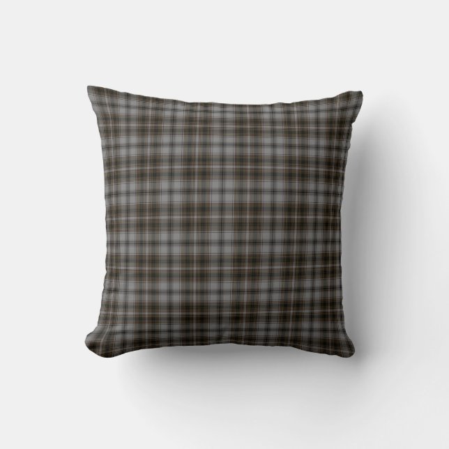 Black Grey Brown Tartan Plaid Cushion (Front)