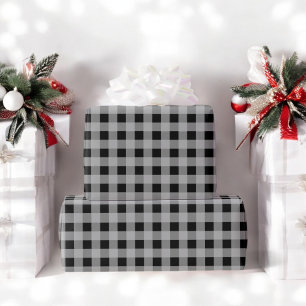 Black Grey Buffalo Plaid Holiday Christmas Wrapping Paper