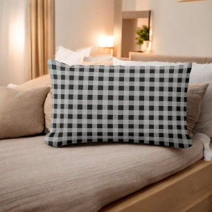Black Grey Buffalo Plaid Holiday  Lumbar Cushion