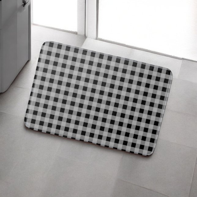 Black Grey Buffalo Plaid Modern Bathroom Decor Bath Mat (Creator Uploaded)