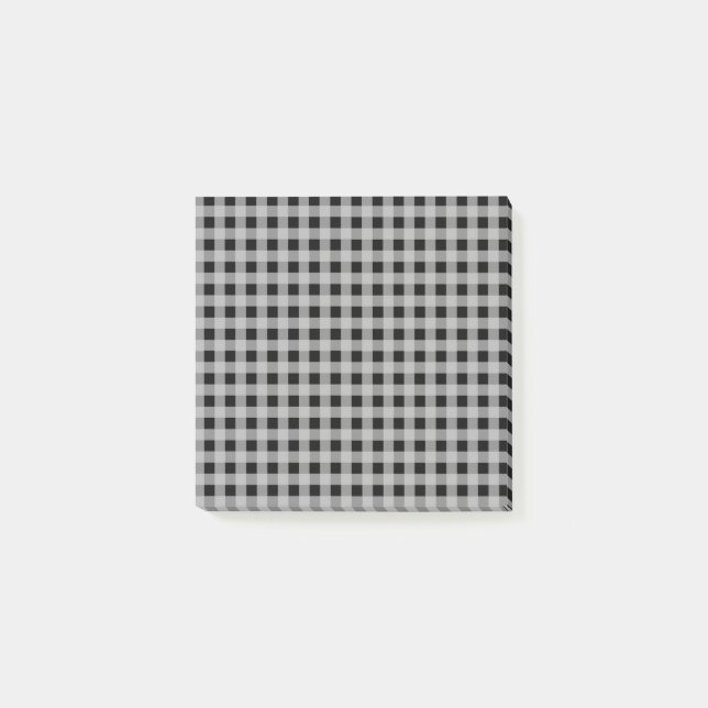 Black Grey Buffalo Plaid Modern Organisation Post-it Notes (Front)