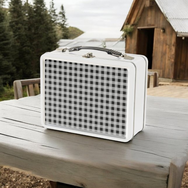 Black Grey Buffalo Plaid School & Work Metal Lunch Box (Creator Uploaded)