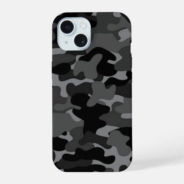 Black Grey Camo iPhone 15 Case (Back)