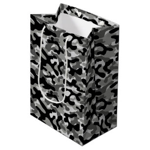 Black Grey Camo Pattern Medium Gift Bag