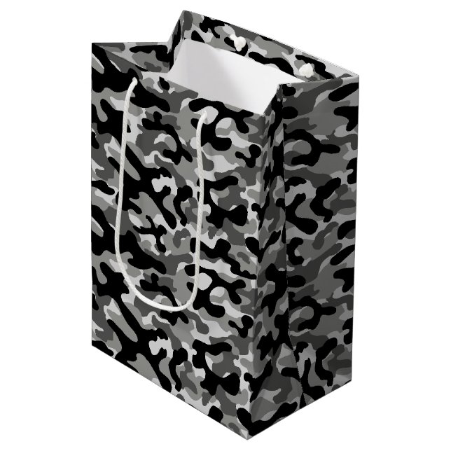 Black Grey Camo Pattern  Medium Gift Bag (Front Angled)
